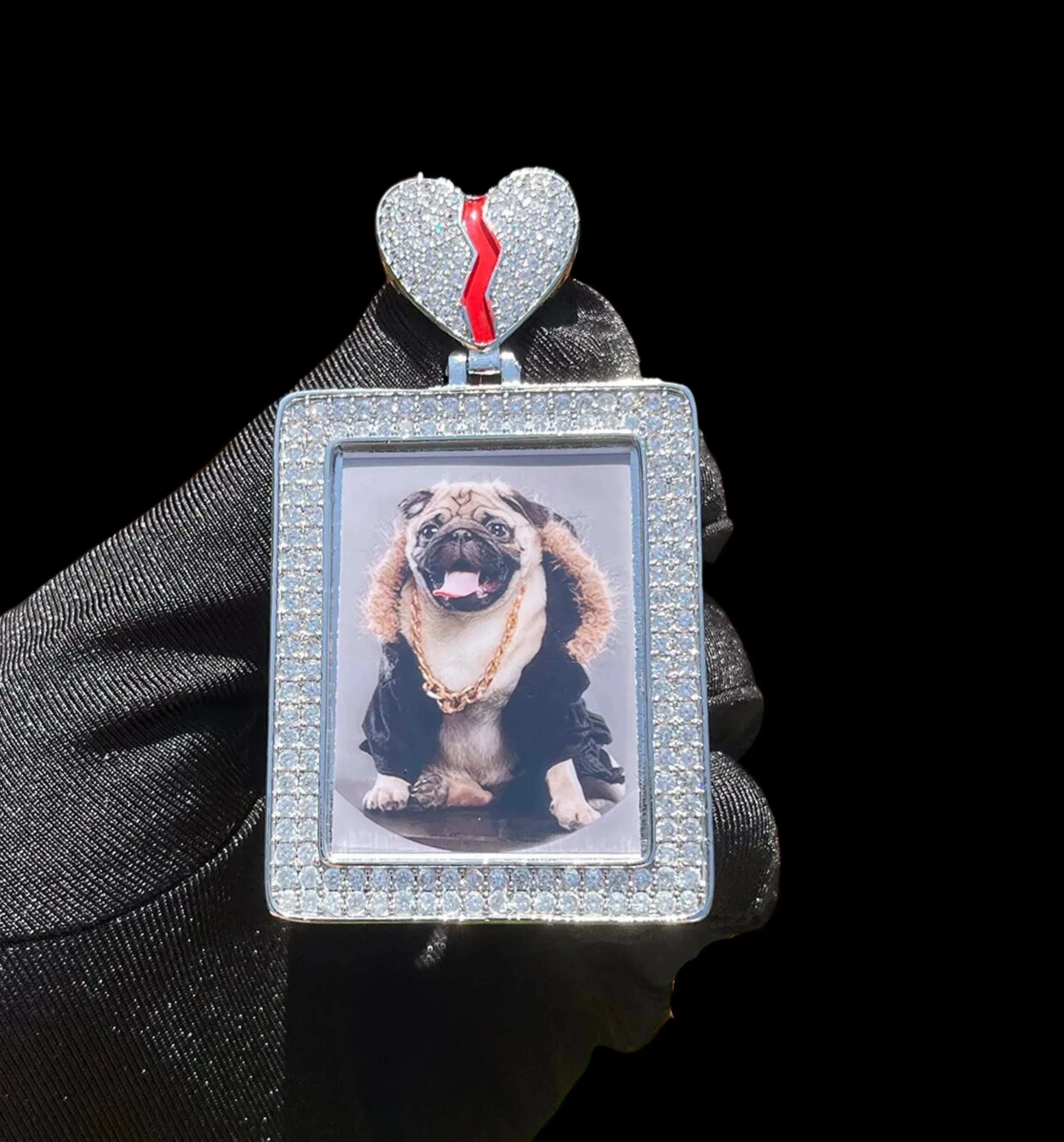 Rectangle Broken Heart Custom Photo Pendant Necklace – Iced Out Hip Hop Jewelry - CaratixJewelry